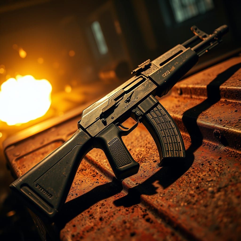 Weathered AK-46 Assault Rifle in Dramatic Lighting