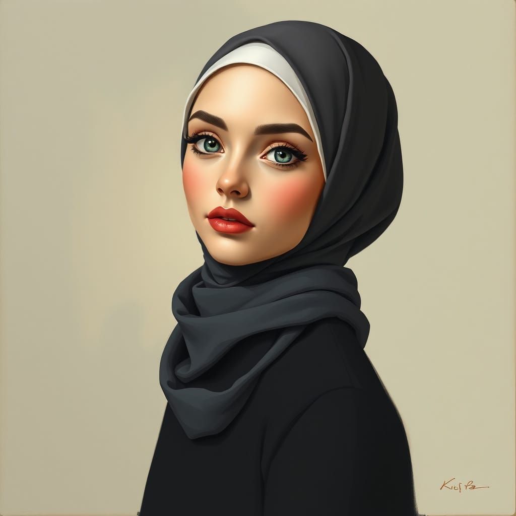 Modern Oil Painting of a Swedish Hijabi Woman