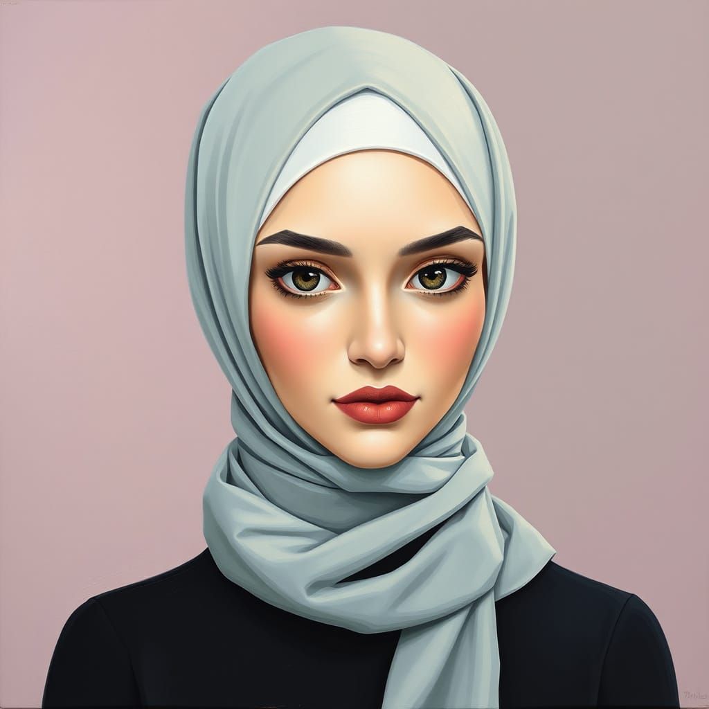 Modern Oil Painting of a Heavy Hijabi Woman
