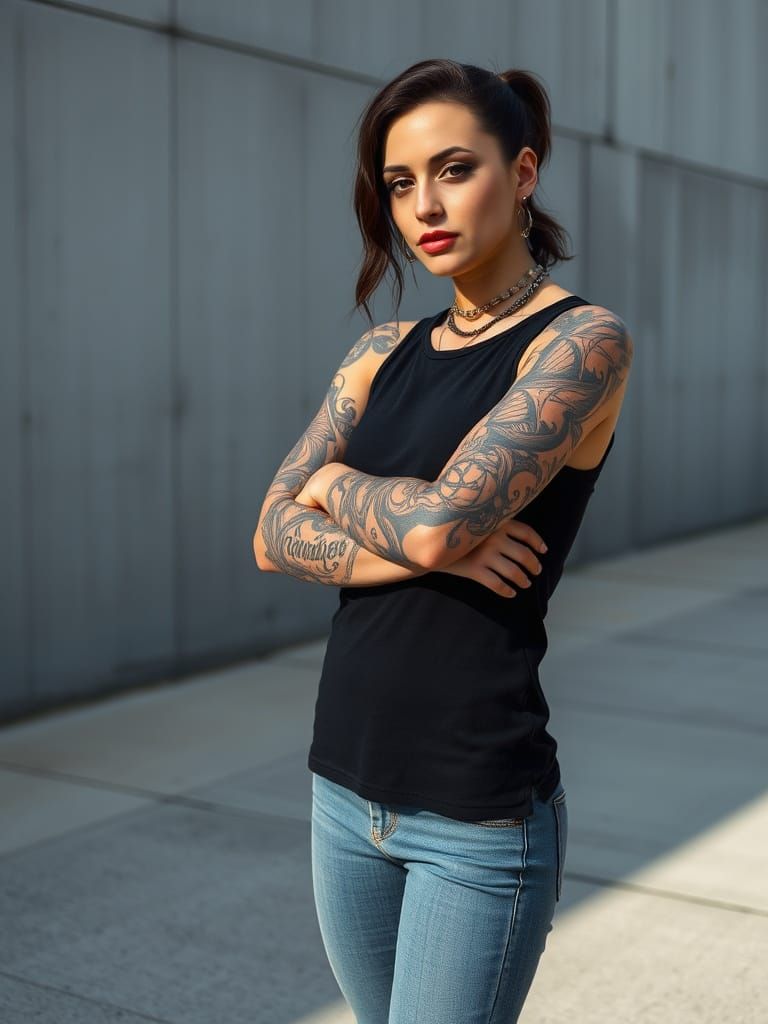 Sassy Punk Woman in Bold Tattooed Style
