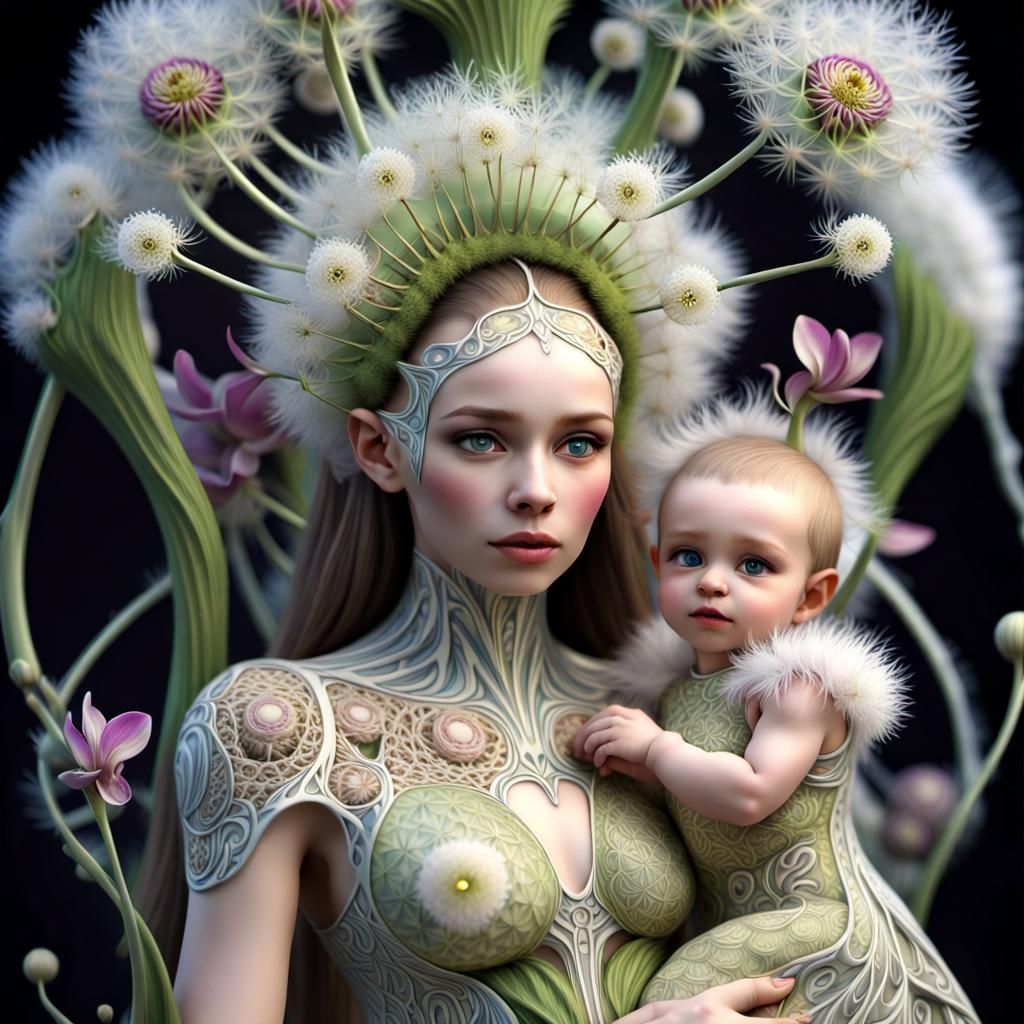Intergalactic Mother and Child in Alien Garden