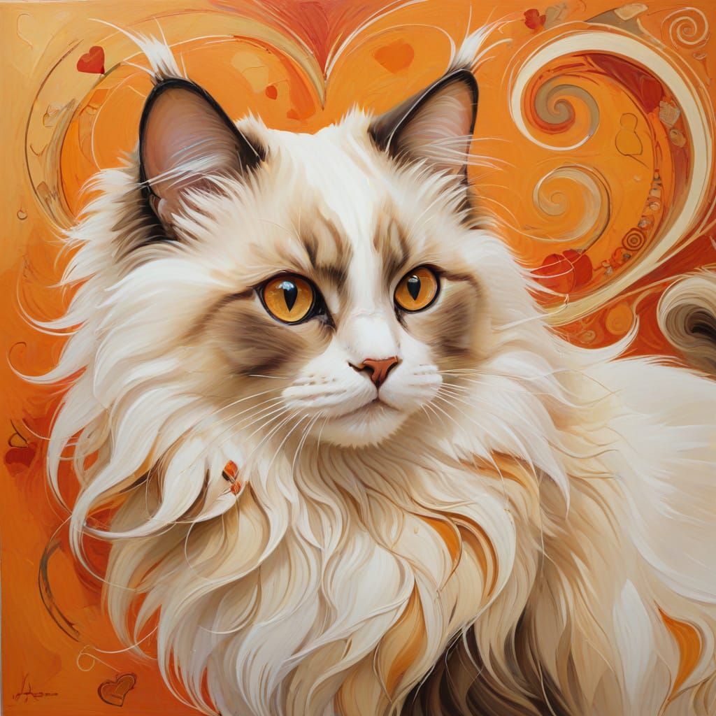 Elegant Ragdoll Cat in Abstract Oil Painting