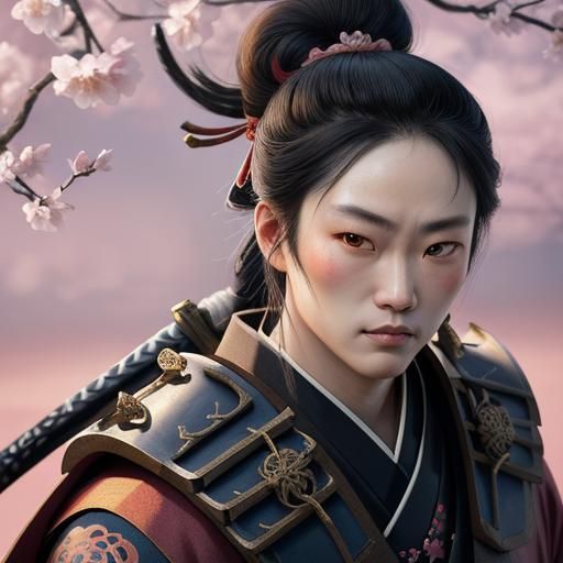 Samurai Warrior in Cherry Blossoms: Ukiyo-e Style