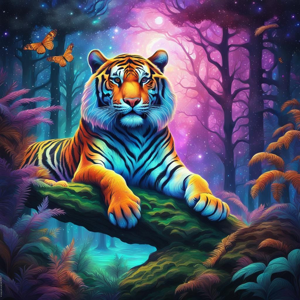Astral Tiger in Forest Illustration by Amaringo