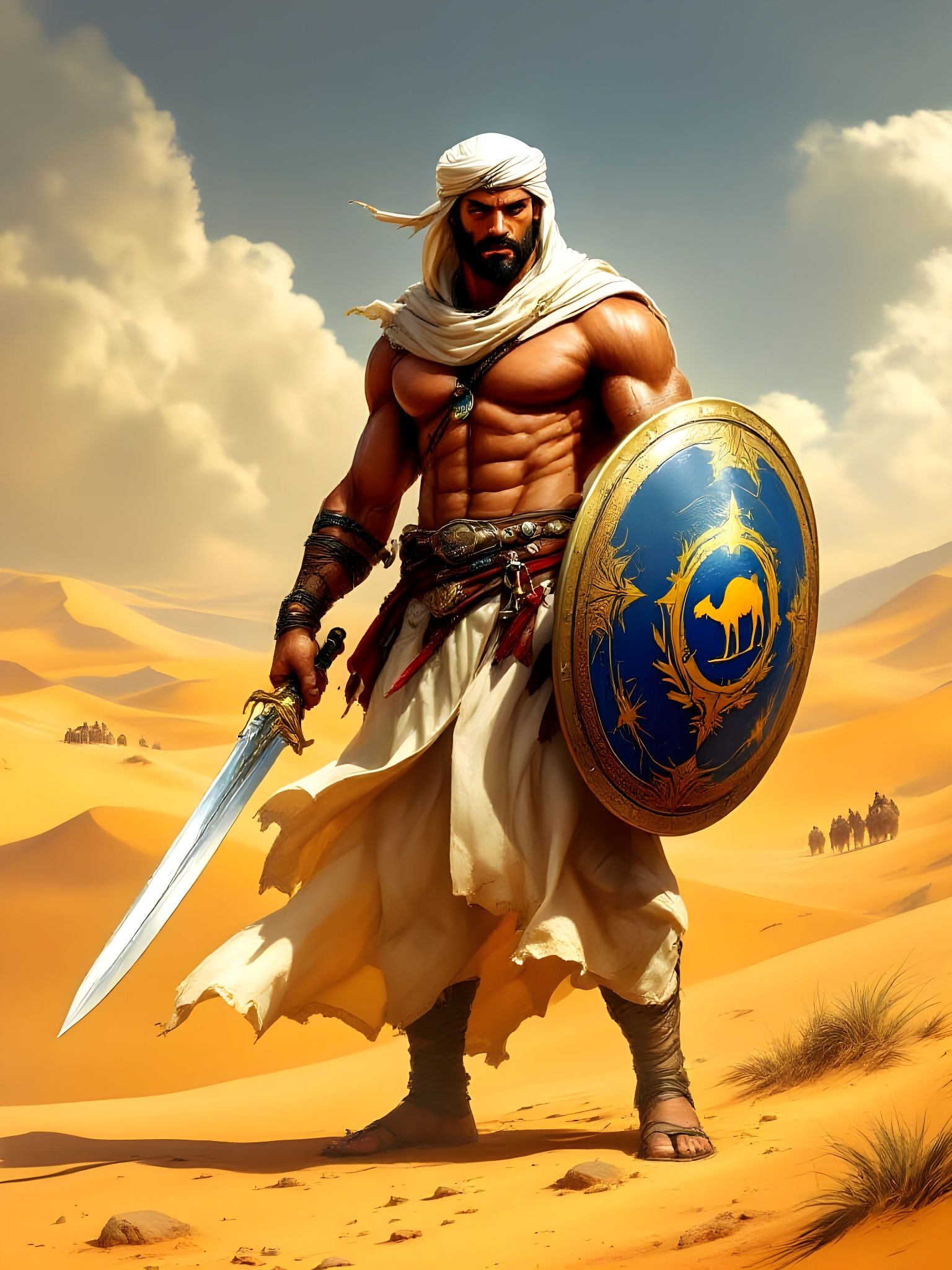 Golden Desert Warrior in Regal Attire