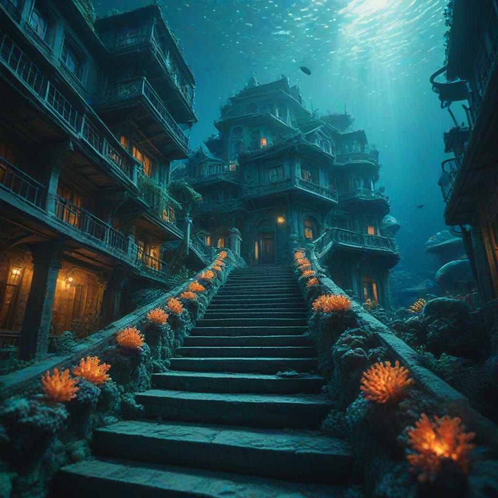 Ghibli-Style Underwater City in Coral Reef