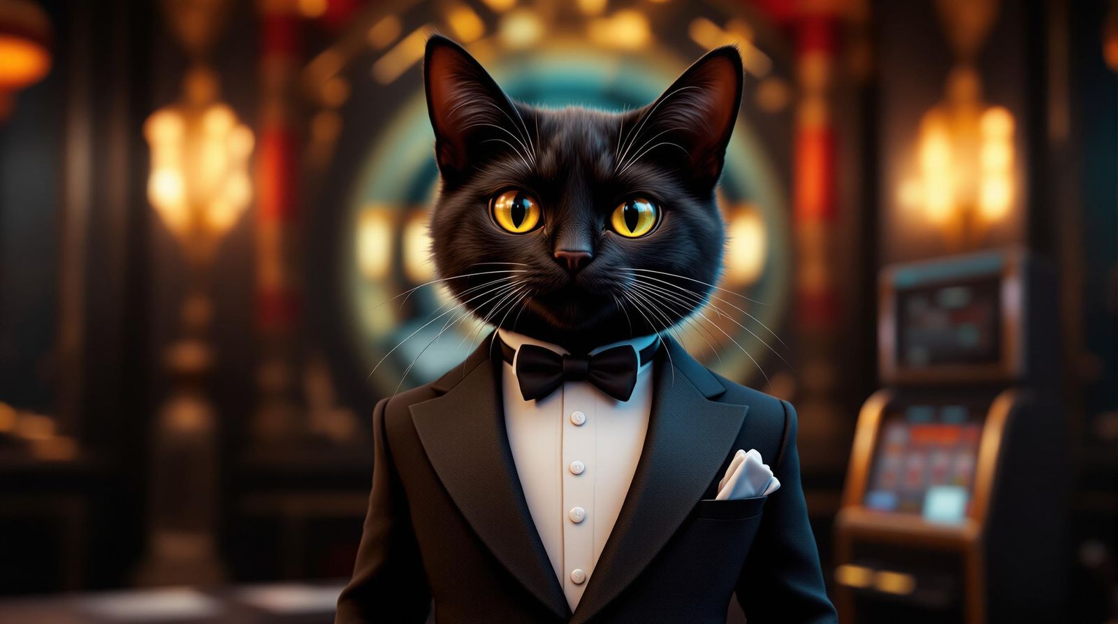 Sophisticated Feline Spy in Casino Attire