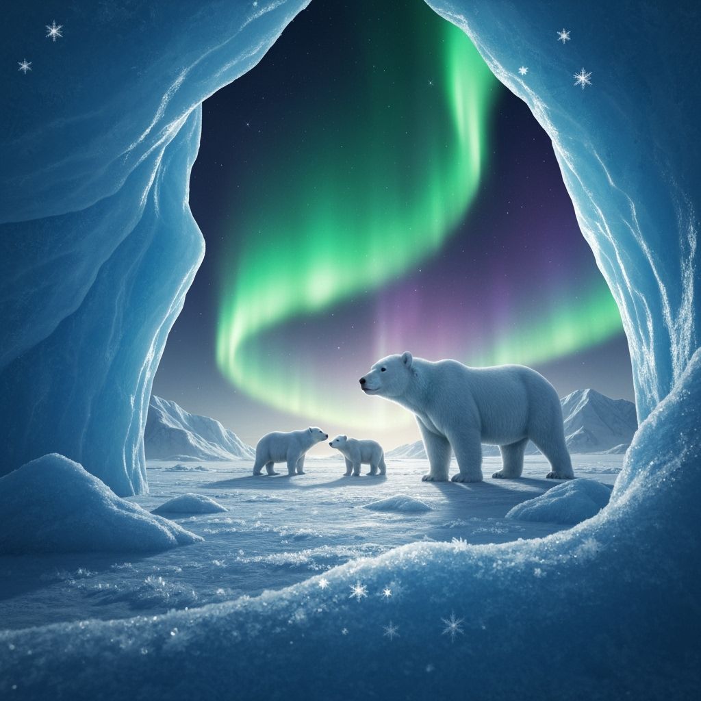 Polar Bear Family Navigates Surreal Arctic Landscape