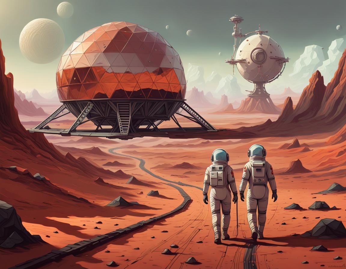 Astronaut on Mars: Digital Painting in Clair-obscur Style