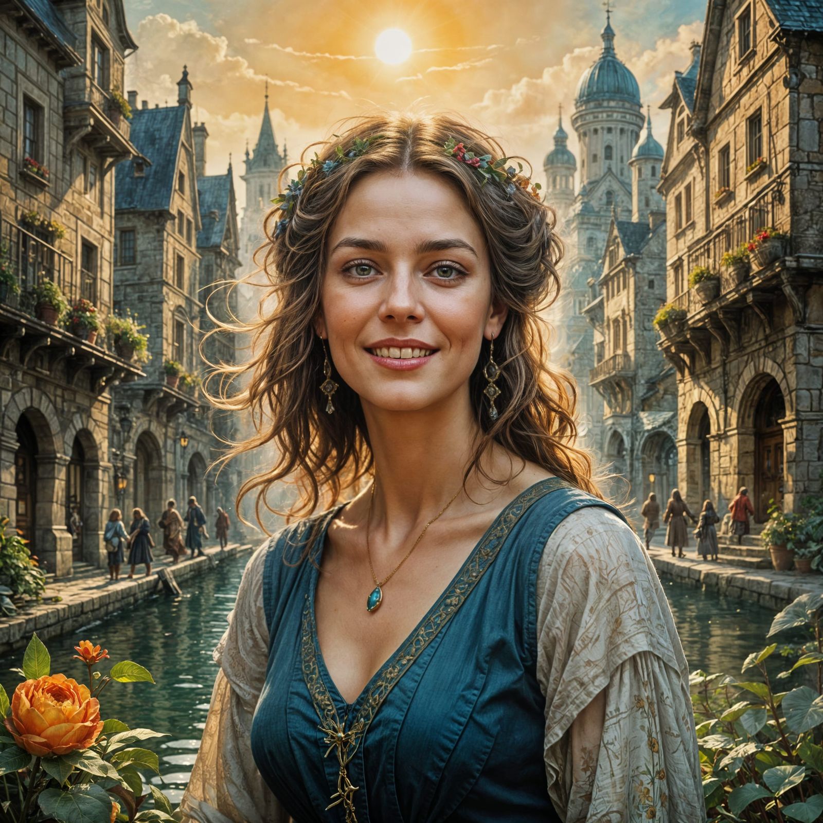 Joyful Woman in Watercolor Fantasy Art