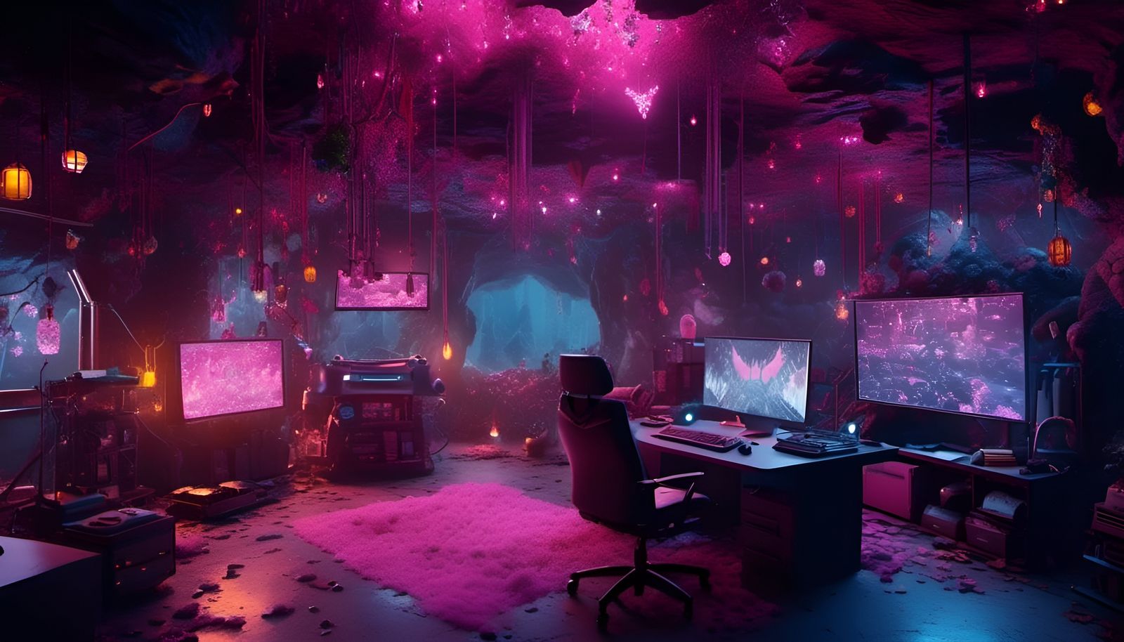 The Batcave: Underground Cavern with Batmobile