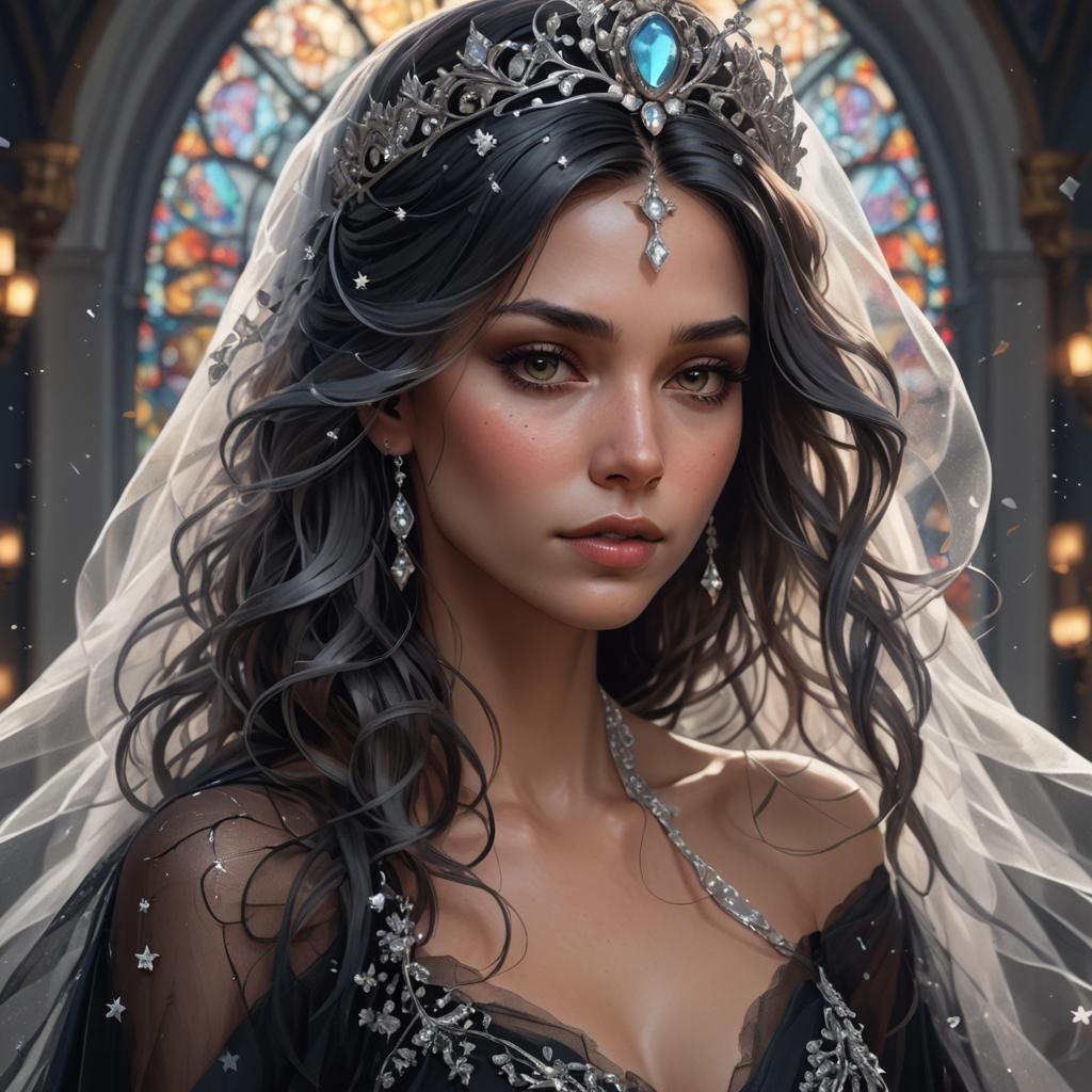 Black Gown Bride Portrait in Maximalist Style