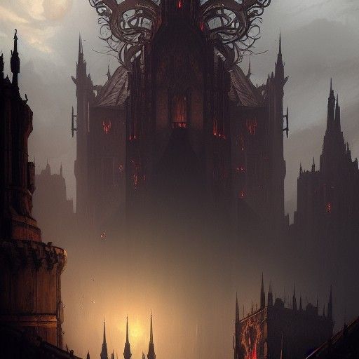 Dark Fantasy Scene in Art Nouveau Style