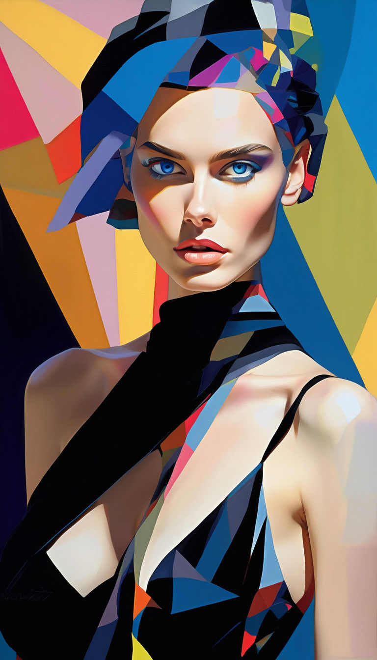 Fashion Model in Vibrant Cubist Style