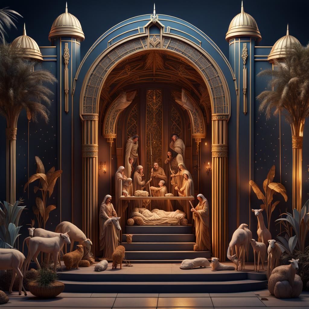 Art Deco Nativity Scene in Detailed Matte Painting