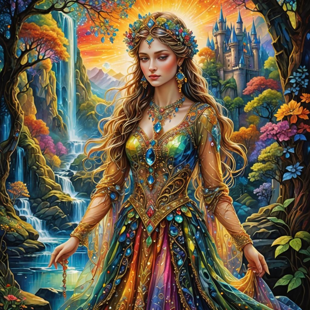 Graceful Lady in Crystal Castle, Ancient Style