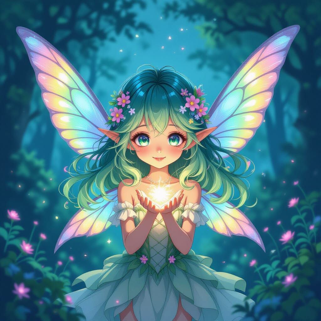 Whimsical Fairy Girl in Enchanted Forest