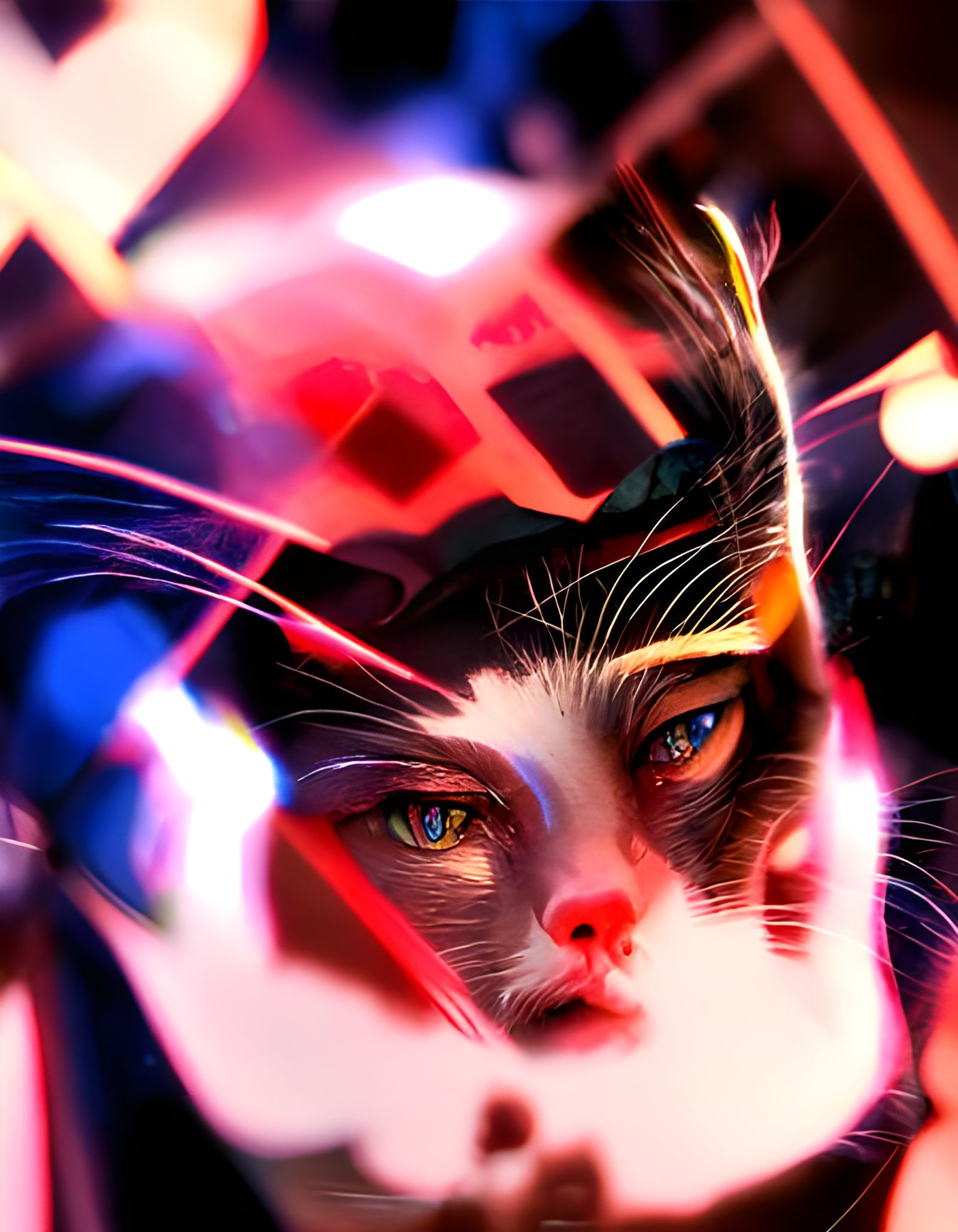 Cyberpunk Cat Portrait in Ukiyo-e Style