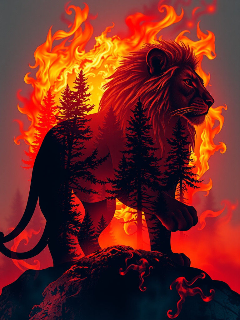 Lion in Mystical Fire: Fantasy Concept Art