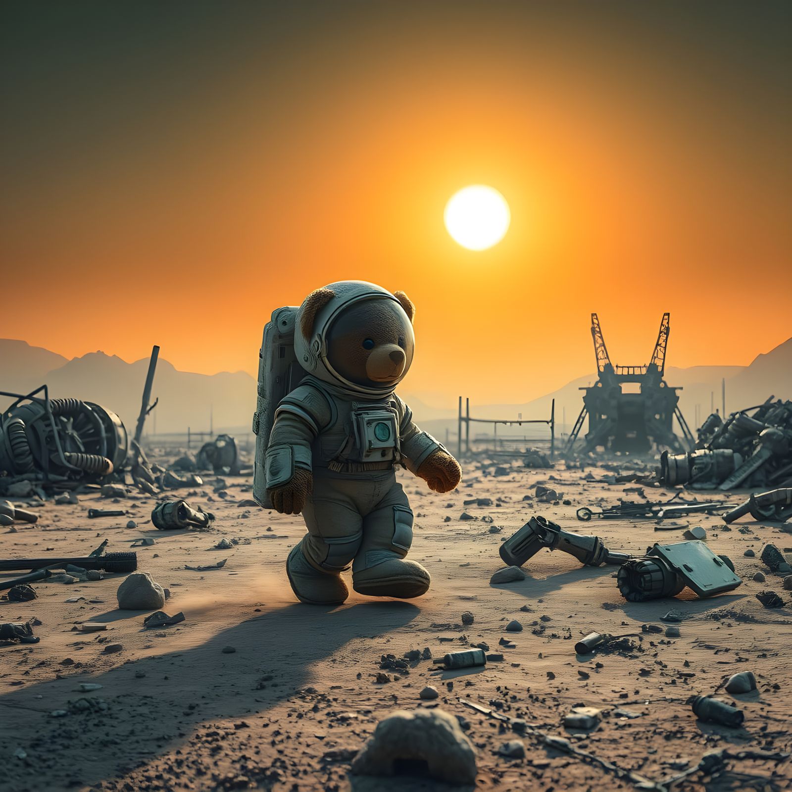 Teddy Bear's Alien Journey: Photorealistic Sci-Fi Art