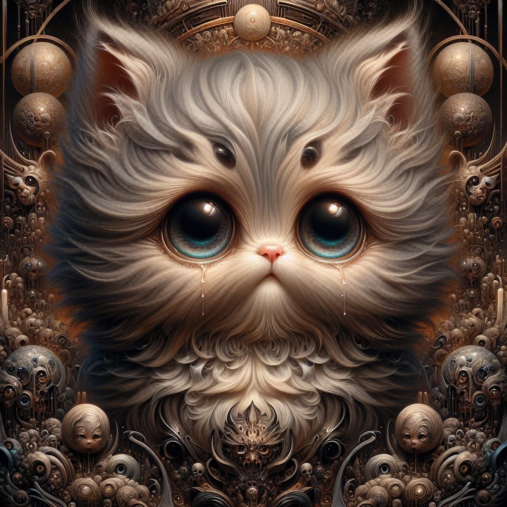 Crying Kitten in Dark Fantasy Style