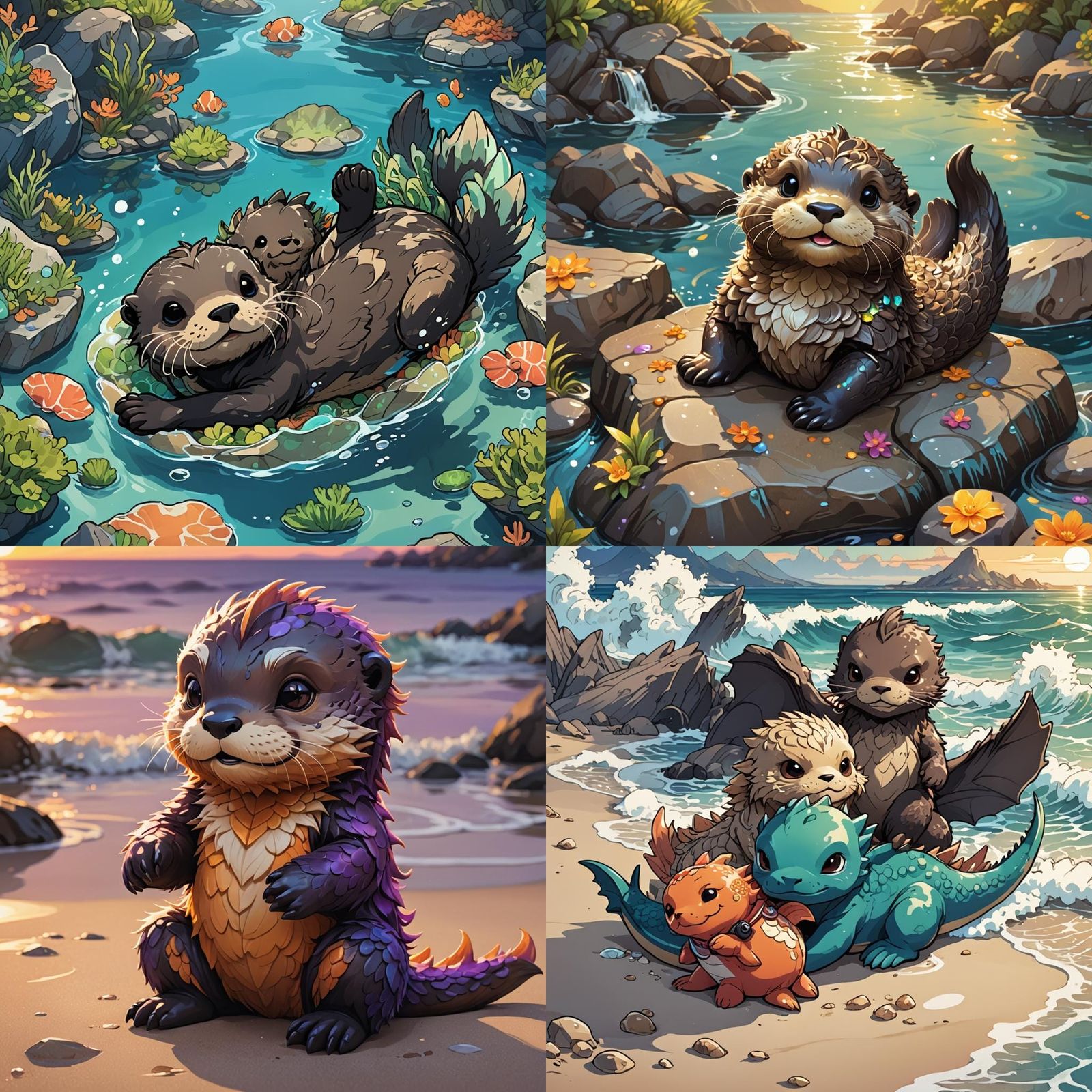 Chibi Dragon Sea Otter in Anime Style