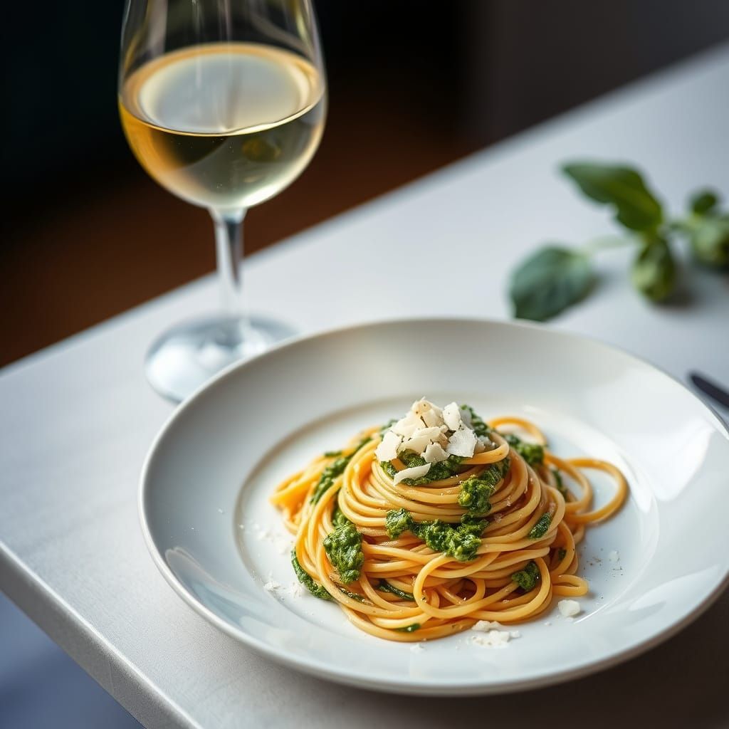 Spaghetti with Pesto and Parmesan: Food Photography