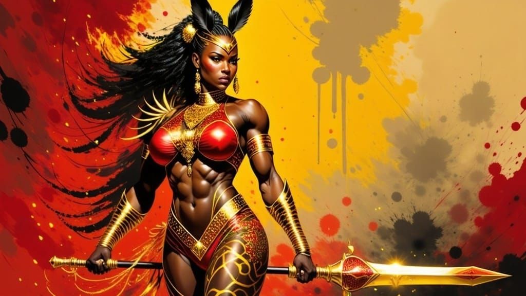 Exotic Kitsune Barbarian with Fiery Spear