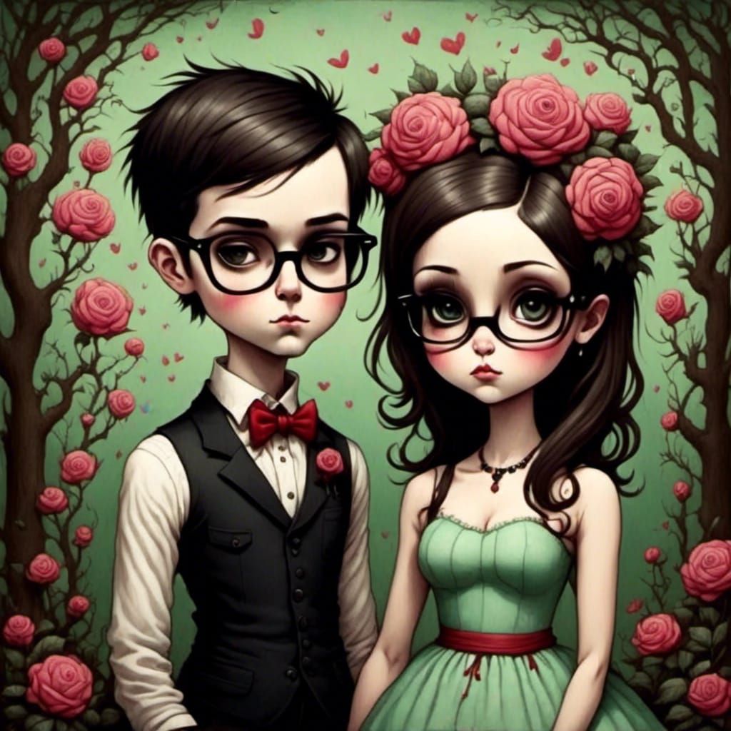 Emo Couple in a Secret Flower Garden