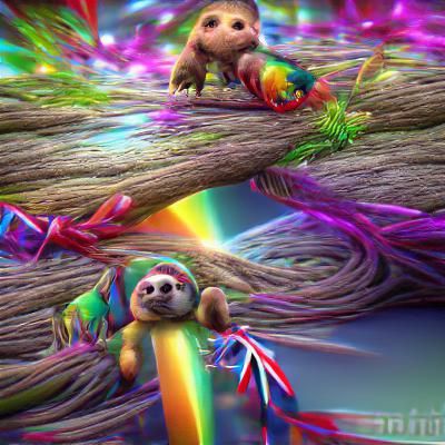 Colorful 3D Sloth with Ribbon and Confetti