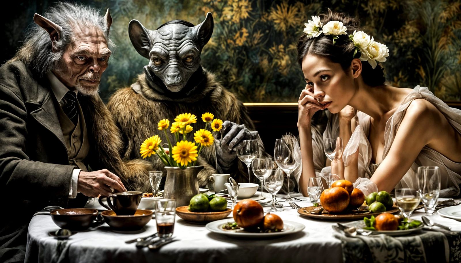 Exotic Alien Celebration in Surreal Restaurant, Magical Real...