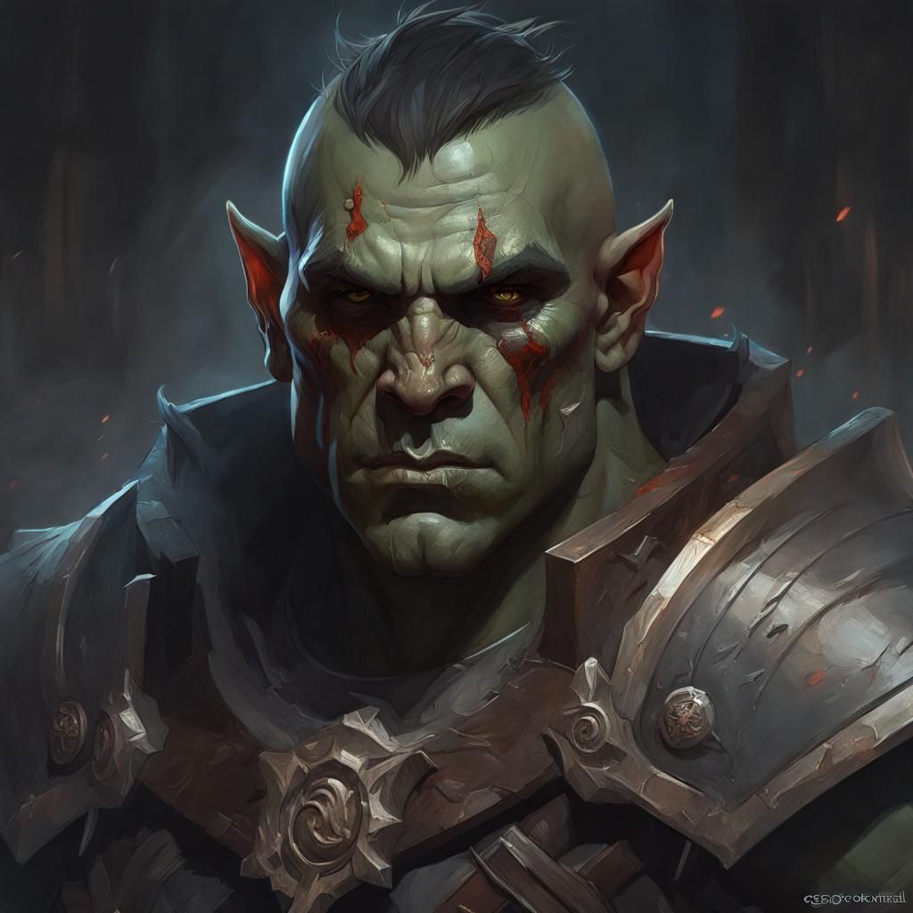 Half-Orc Legionary in Dark Fantasy Oil Painting