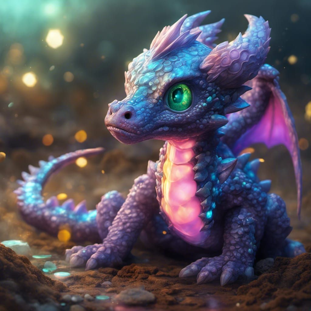 Adorable Opal Dragon in Detailed Fantasy Art Style