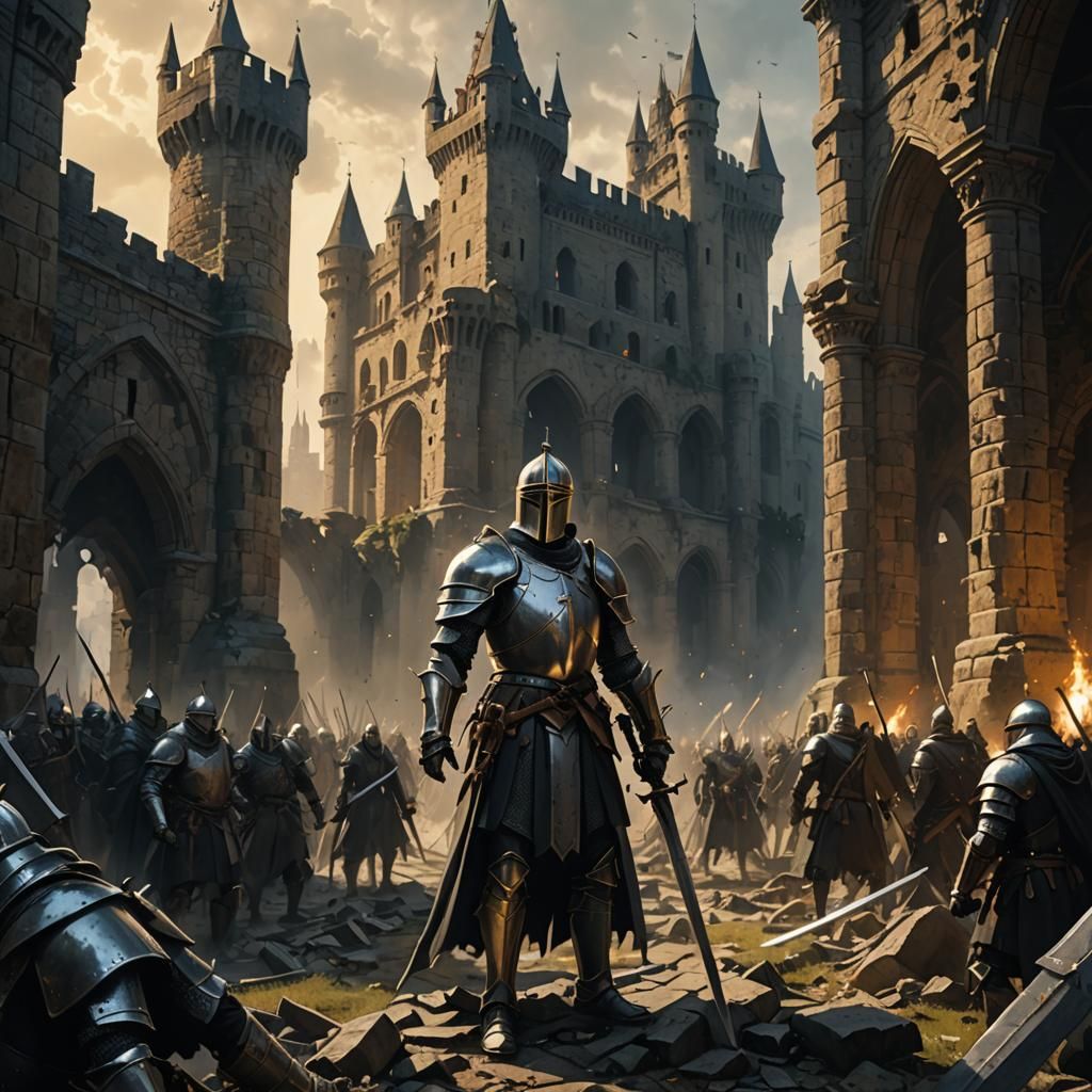 Teutonic Knight's Last Stand in Dark Fantasy Style