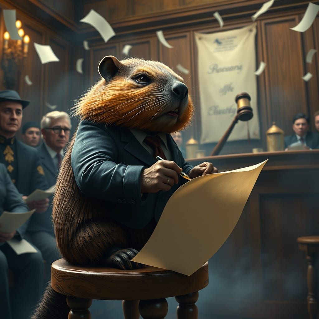 Fantastical Court Scene with Beaver Court Reporter