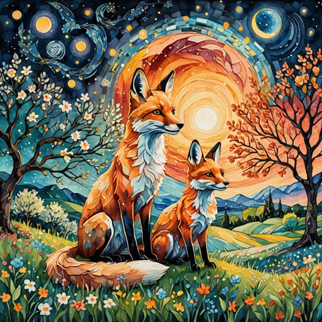 Foxes in springtime.