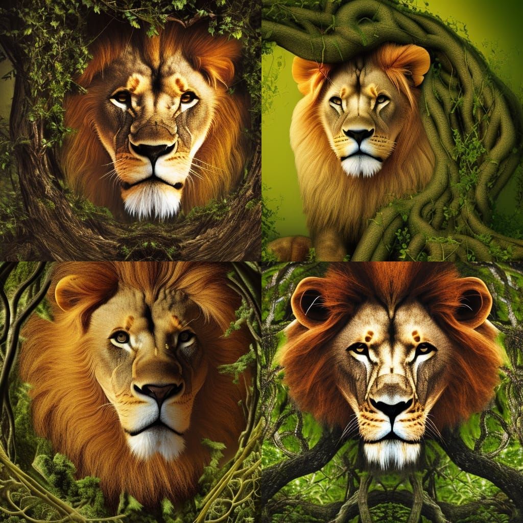 Surreal Lion Head Camouflage in 3D Fantasy Art