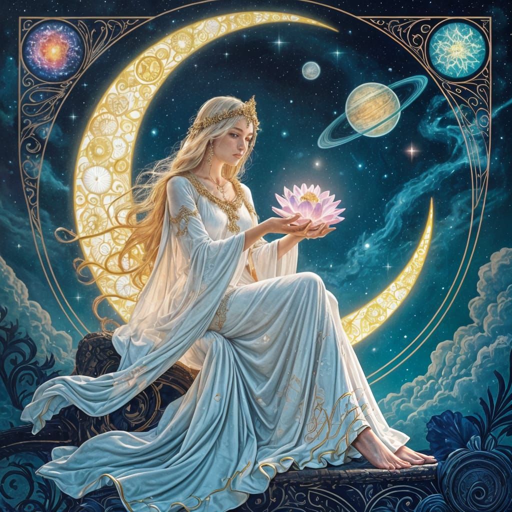 Ethereal Goddess of the Cosmos in Art Nouveau Style