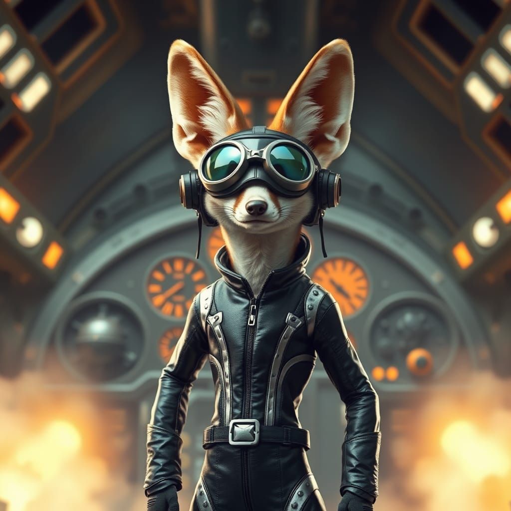 Sci-Fi Fennec Fox Rocketeer in Art Deco Style