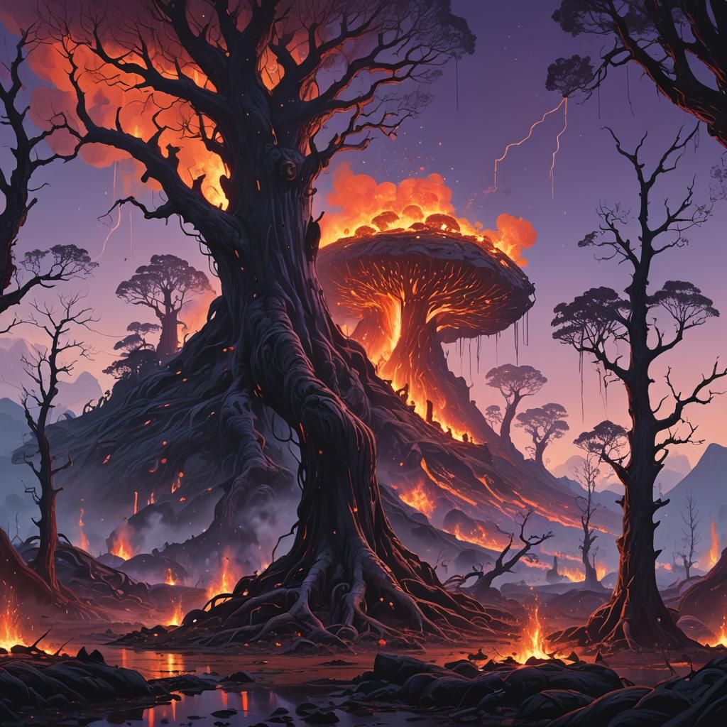 Volcanic Eruption in Alien Landscape, Matte Painting