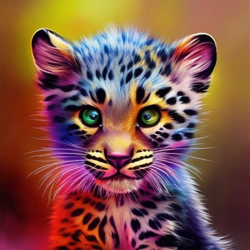 Fantasy Leopard Cub in Watercolor Style