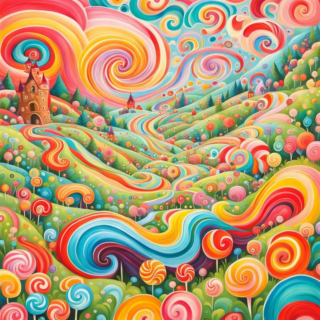 Vibrant Candyland Wonderland in Gouache Style
