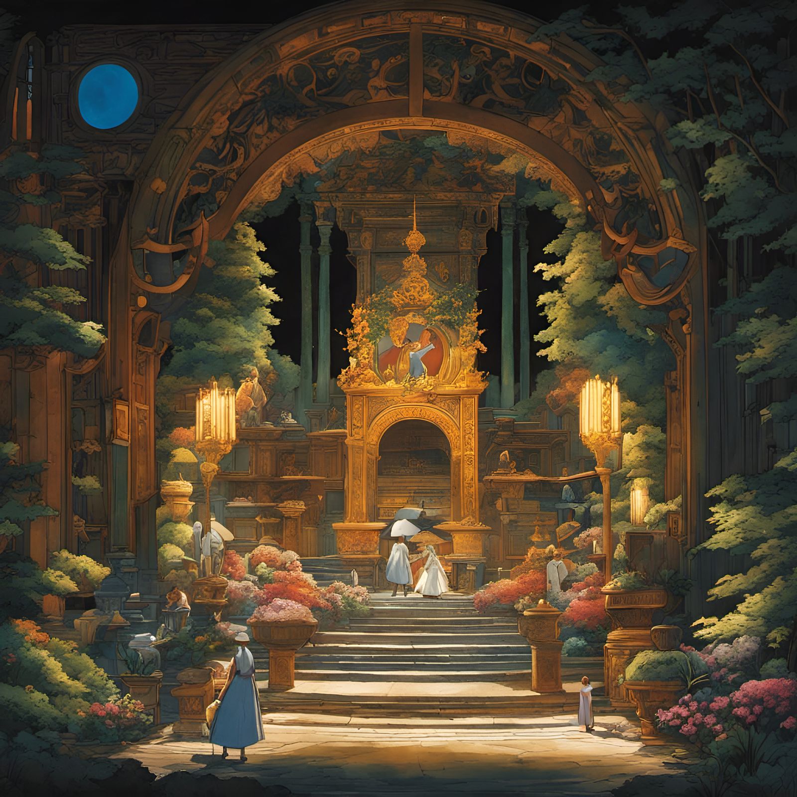 Forest Altar: A Studio Ghibli Watercolor Painting