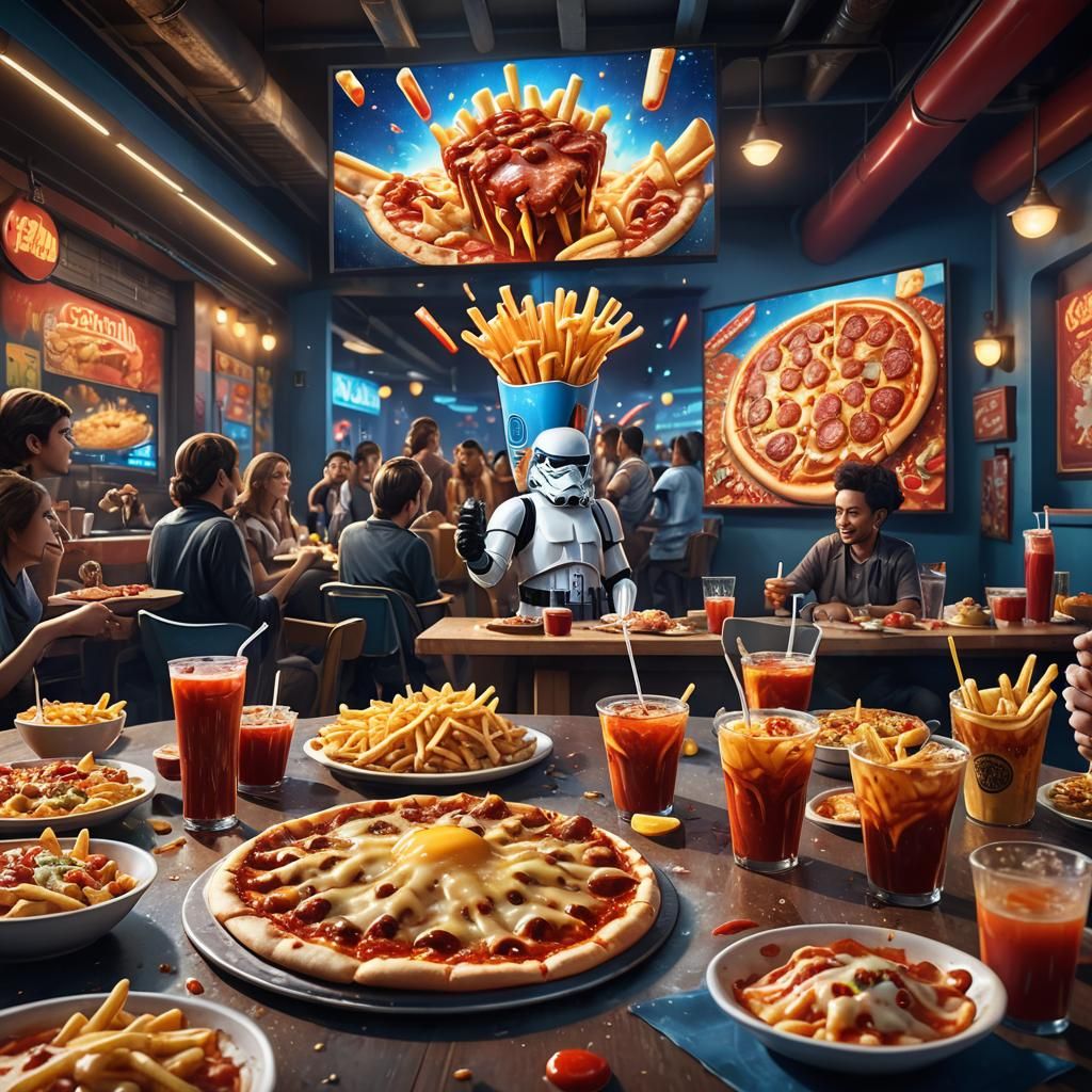 Hyperrealistic Food Fantasy in a Star Wars Cantina