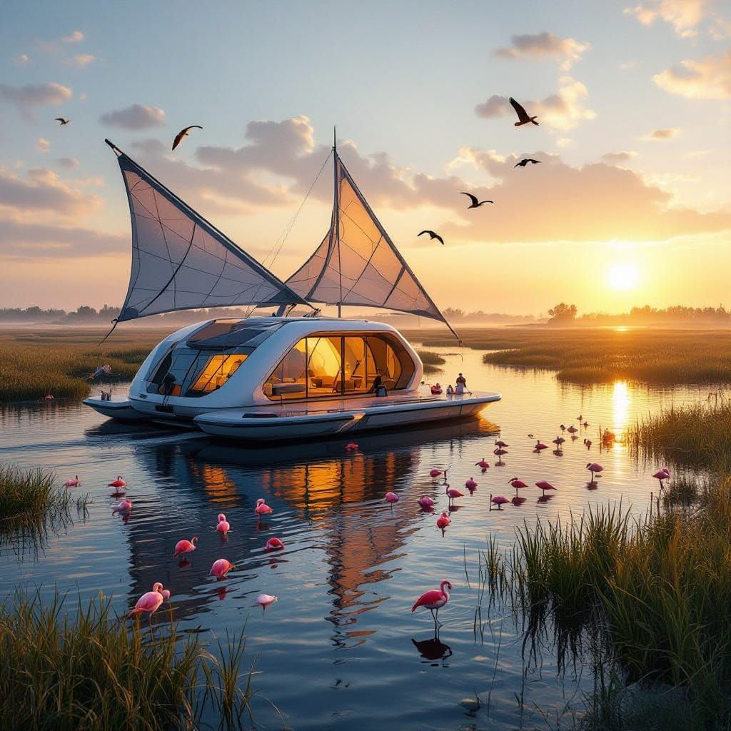 Nomadic Floating Habitat in Vibrant Wetland Reserve