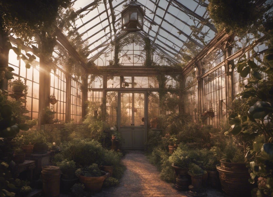 Victorian Greenhouse at Magic Hour: Cinematic Composition