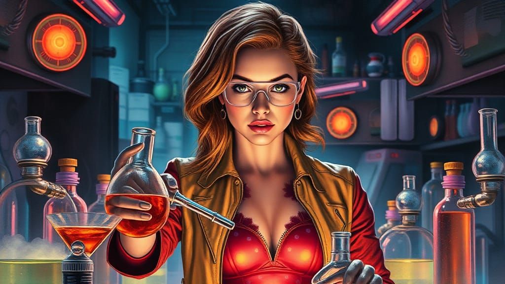 Psychedelic Mad Scientist Portrait in Bright Saturated Color...