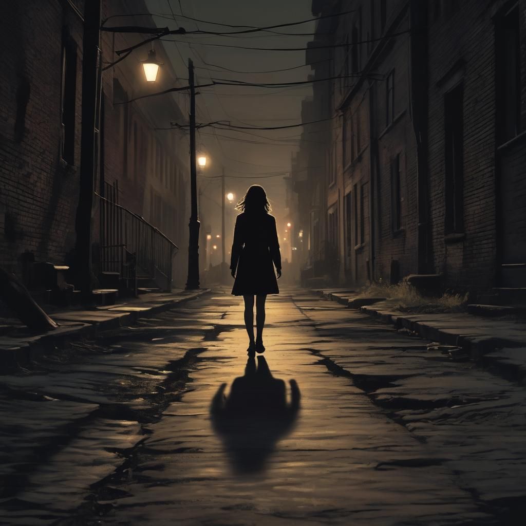 Mysterious Figure Walking Away in City Lights