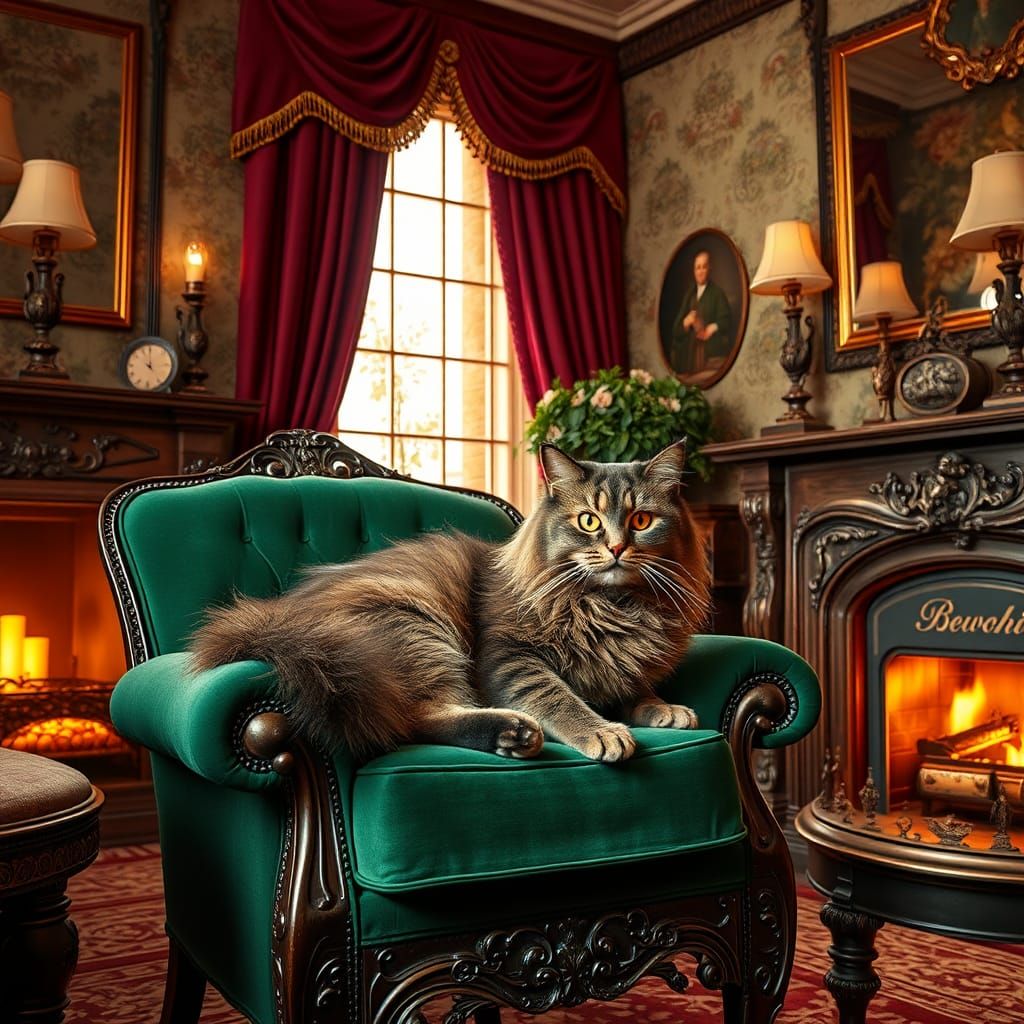 Regal Cat Lounging in Victorian Splendor