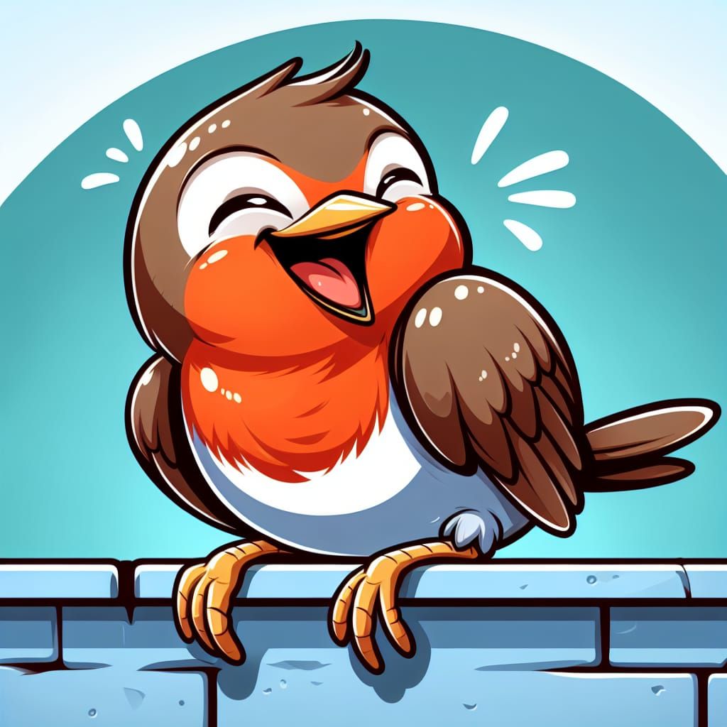 Playful Cartoon Robin on Blue Window